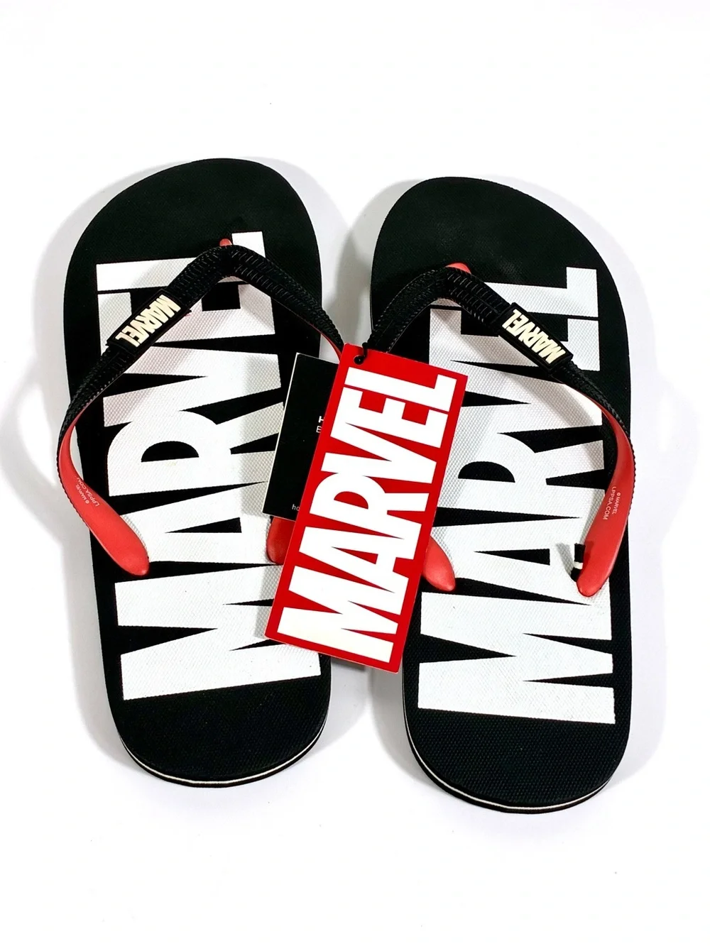 Marvel Comics Men Classic Logo Flip Flops Beach Slides Black White US 9 11 12